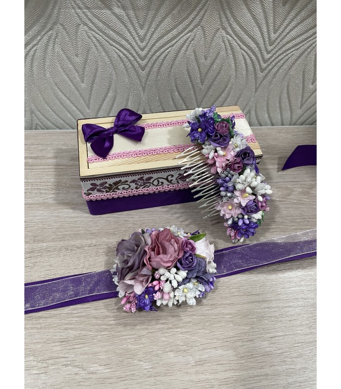 Peineta flores+caja y pulsera | Tocados florales